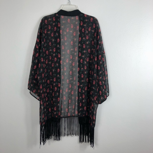 Honey Punch Printed Sheer Fringe Boho Kimono - Picture 5 of 6